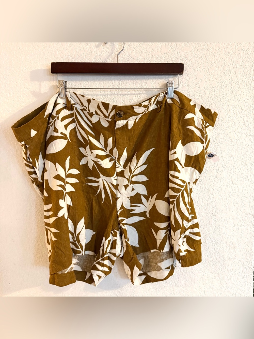 NWT Old Navy Womens Shorts Brown White  Leaf Palm Print Linen Plus Size 28